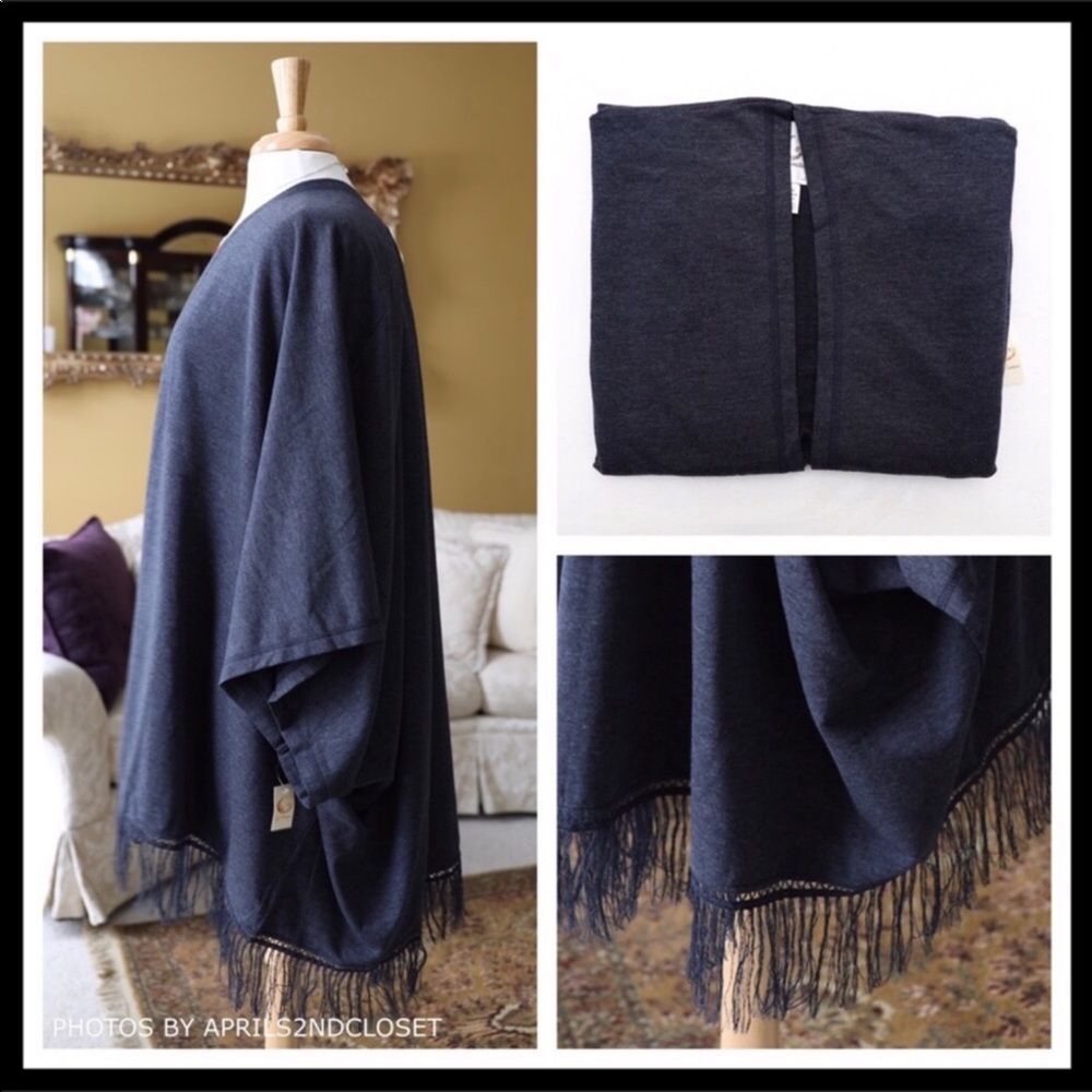PONCHO CAPE NAVY BLUE BLANKET WRAP CARDIGAN A3C - Picture 7 of 8